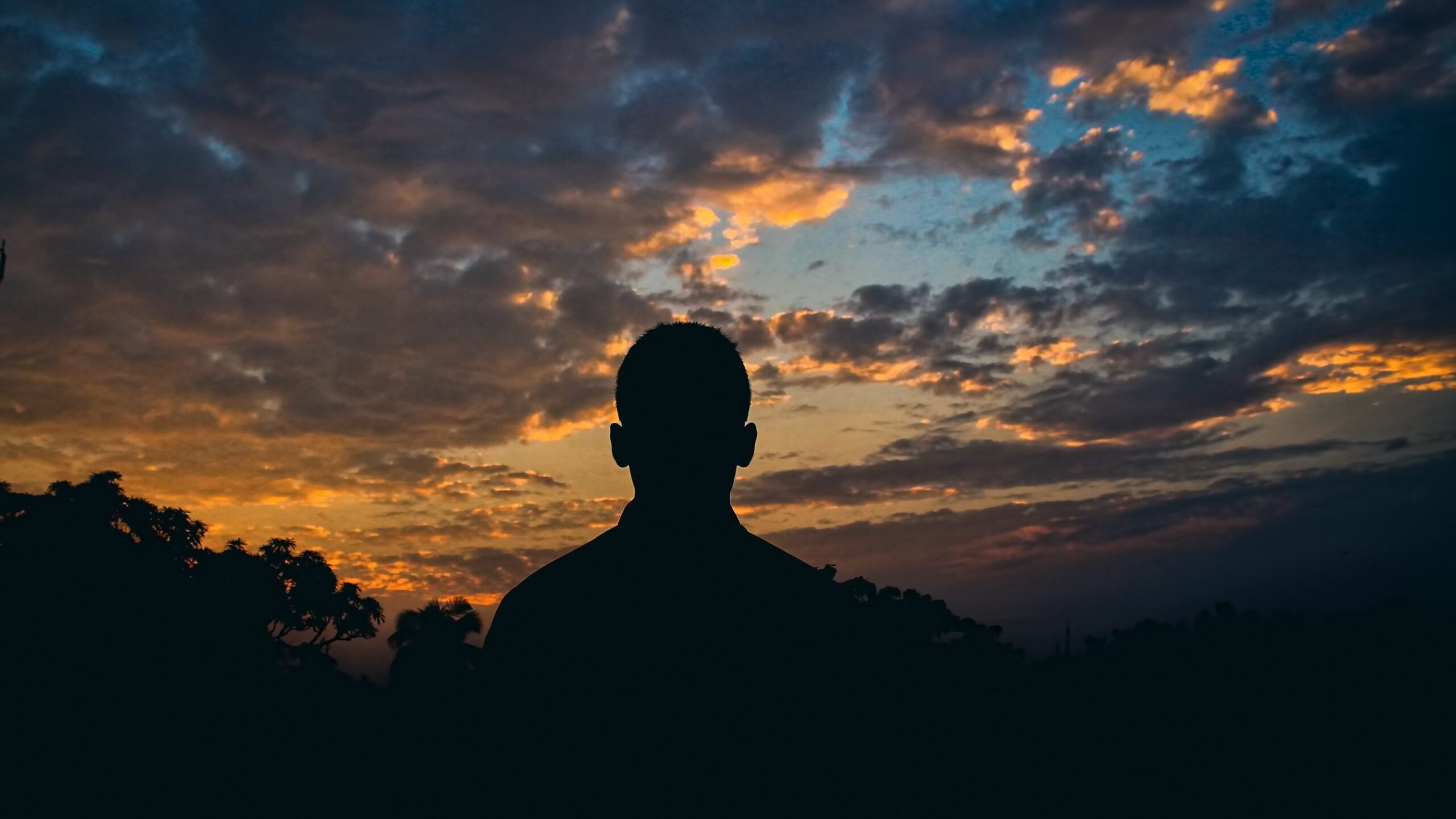 Silhouette of a man against a sky at golden hour