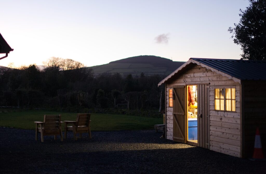 A shed at night